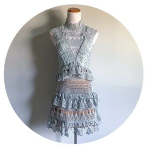 Xueyuanfeng Designer Dress Lace Blue Nude Ruffles